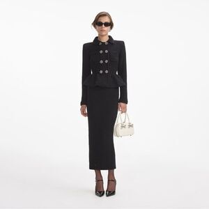 NWOT Self-portrait black textured waffle knit peplum midi Elegant dress